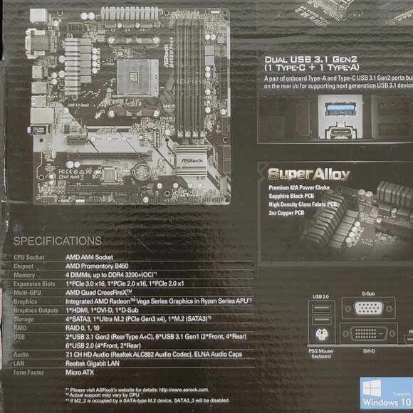 ASRock B450M Pro4 AMD Socket AM4 Motherboard OPEN BOX - Picture 4 of 13